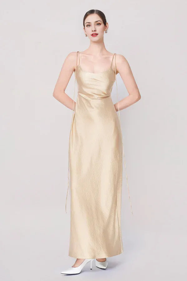 Vestido Weitese con tirantes finos de satén, largo hasta el suelo, sin mangas, elegante, cuello redondo, sin espalda, vestido de fiesta